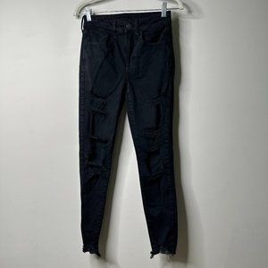 American Eagle Black Distressed Hi-Rise Jegging Crop Jeans Women's 2 Regular